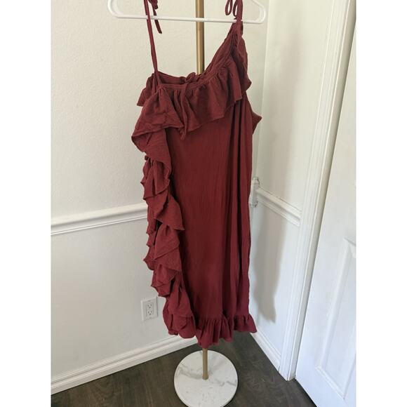 J. Crew One Shoulder 100% Cotton Gauze Beach Pool Coverup Red Brown - Picture 5 of 7